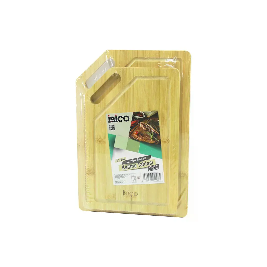 2PCS Setkırık Kenarlı - Oval Delikli Ahşap Bambu Kesim Panosu - Kesme Tahtası 18X28X1CM--22X32X1CM