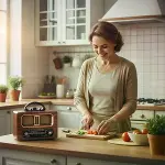 Büyük Boy Retro, Nostaljik, Ahşap Tasarım Bluetooth Hoparlörlü, Şarjlı, Taşınabilir FM/AM Destekli R-4