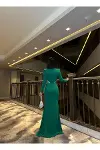 Kadın Yeni Sezon Mezuniyet Elbisesi Bisiklet Yaka Uzun Kol Abiye Elbise-3