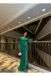 Kadın Yeni Sezon Mezuniyet Elbisesi Bisiklet Yaka Uzun Kol Abiye Elbise-1