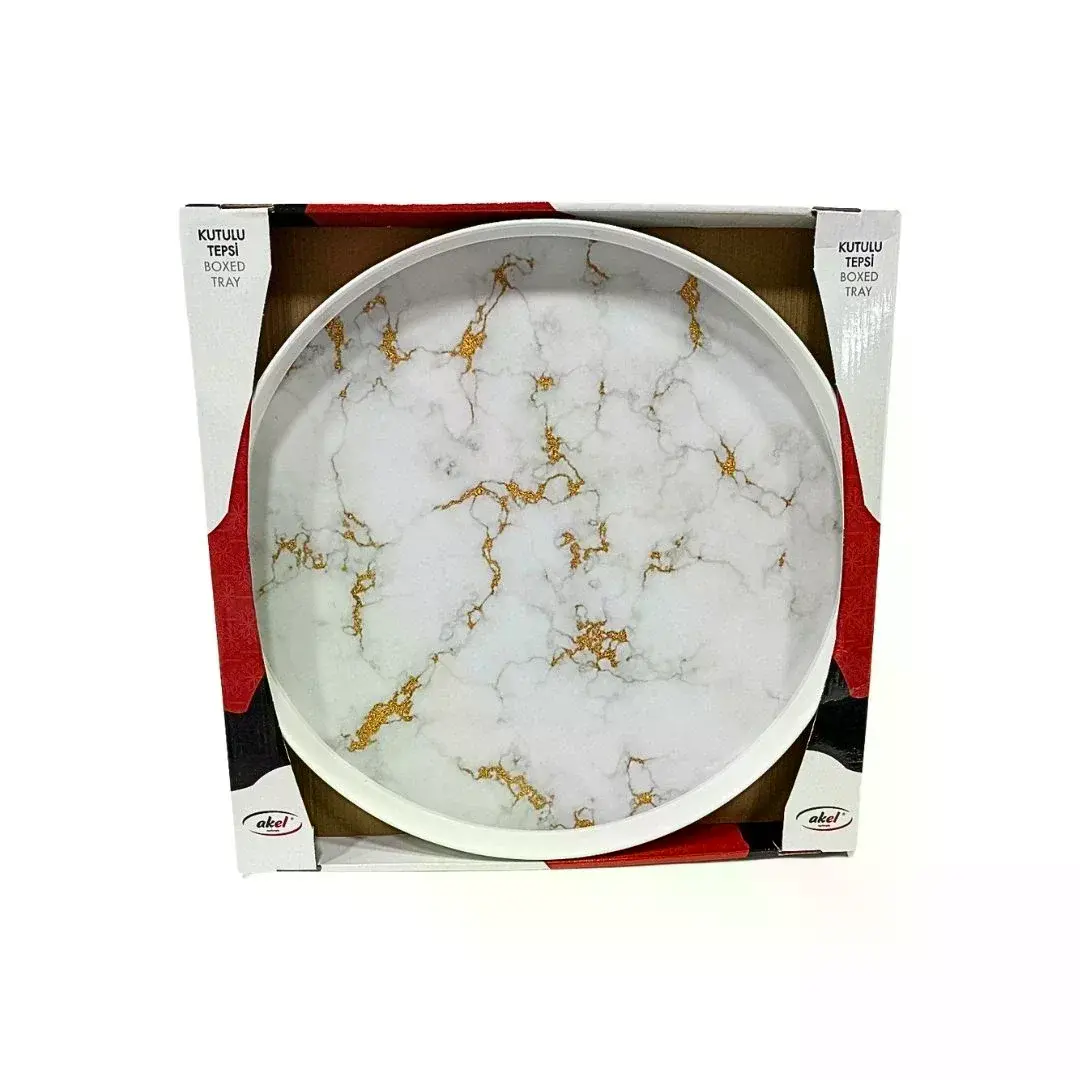 Desenli 40 cm Yuvarlak Melan Tepsi