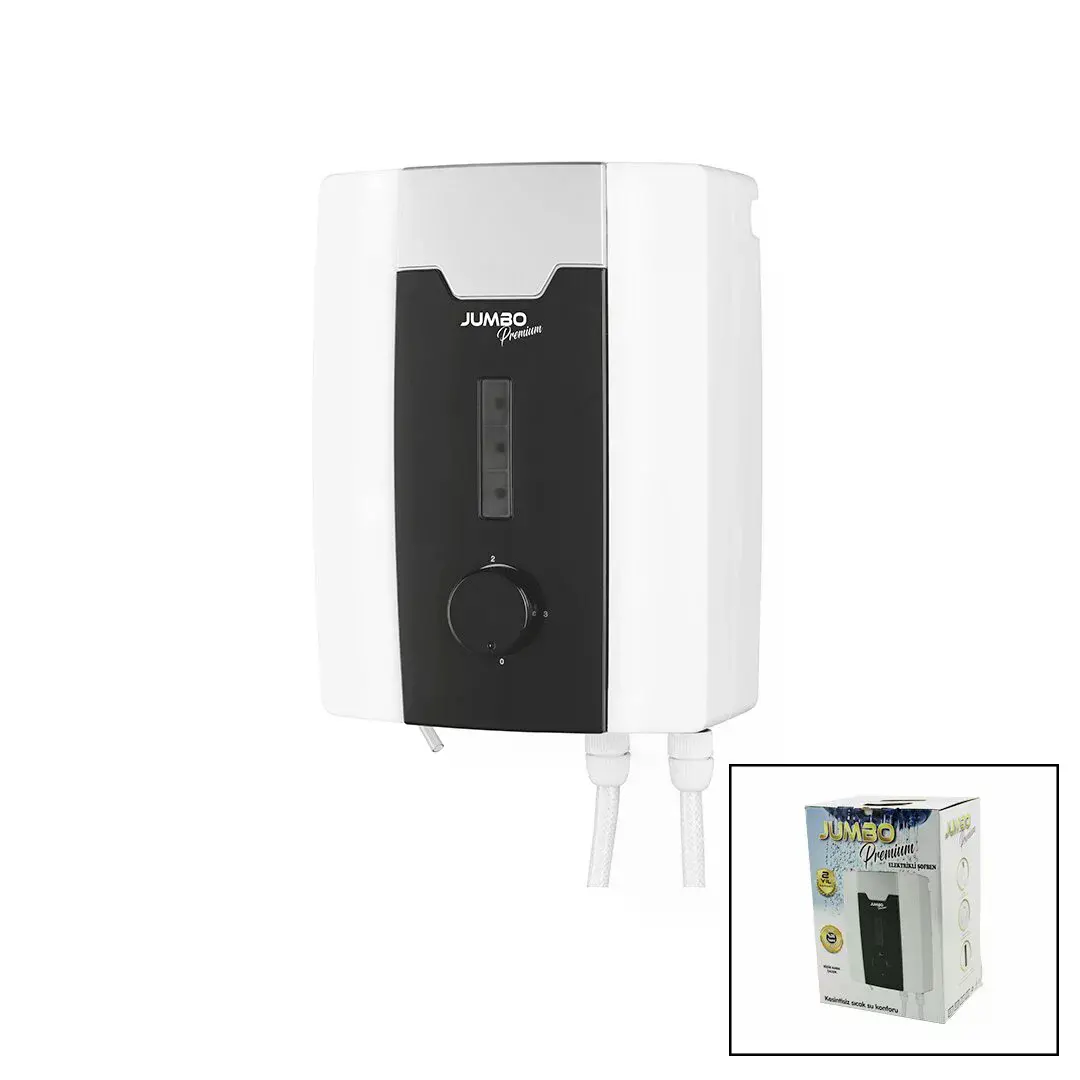 Jumbo Preum Beyaz Su Isıtıcı Elektrikli Şofben Duş Başlık 7 Emniyet Termostat 3 Kademeli 8000W