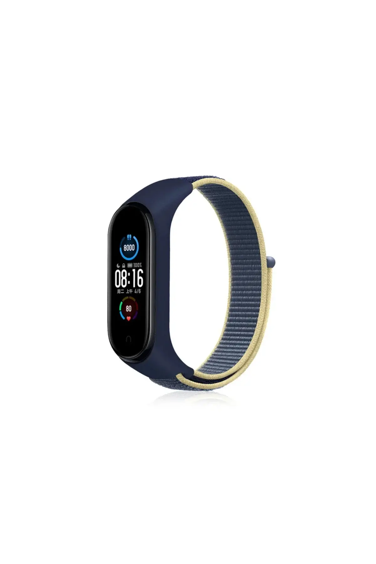 Xiaomi Mi Band 4 Hasırlı Cırtcırtlı Kordon - Sarı-Lacivert