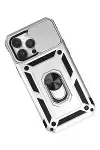 Apple iPhone 14 Pro Max Kılıf Pars Lens Yüzüklü Silikon - Gümüş-6