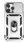 Apple iPhone 14 Pro Max Kılıf Pars Lens Yüzüklü Silikon - Gümüş-1