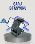 Kablosuz Şarj Cihazı ve Dijital Saat 4’ü 1 Arada Hızlı Şarj, LED Işıklı Tasarım-1