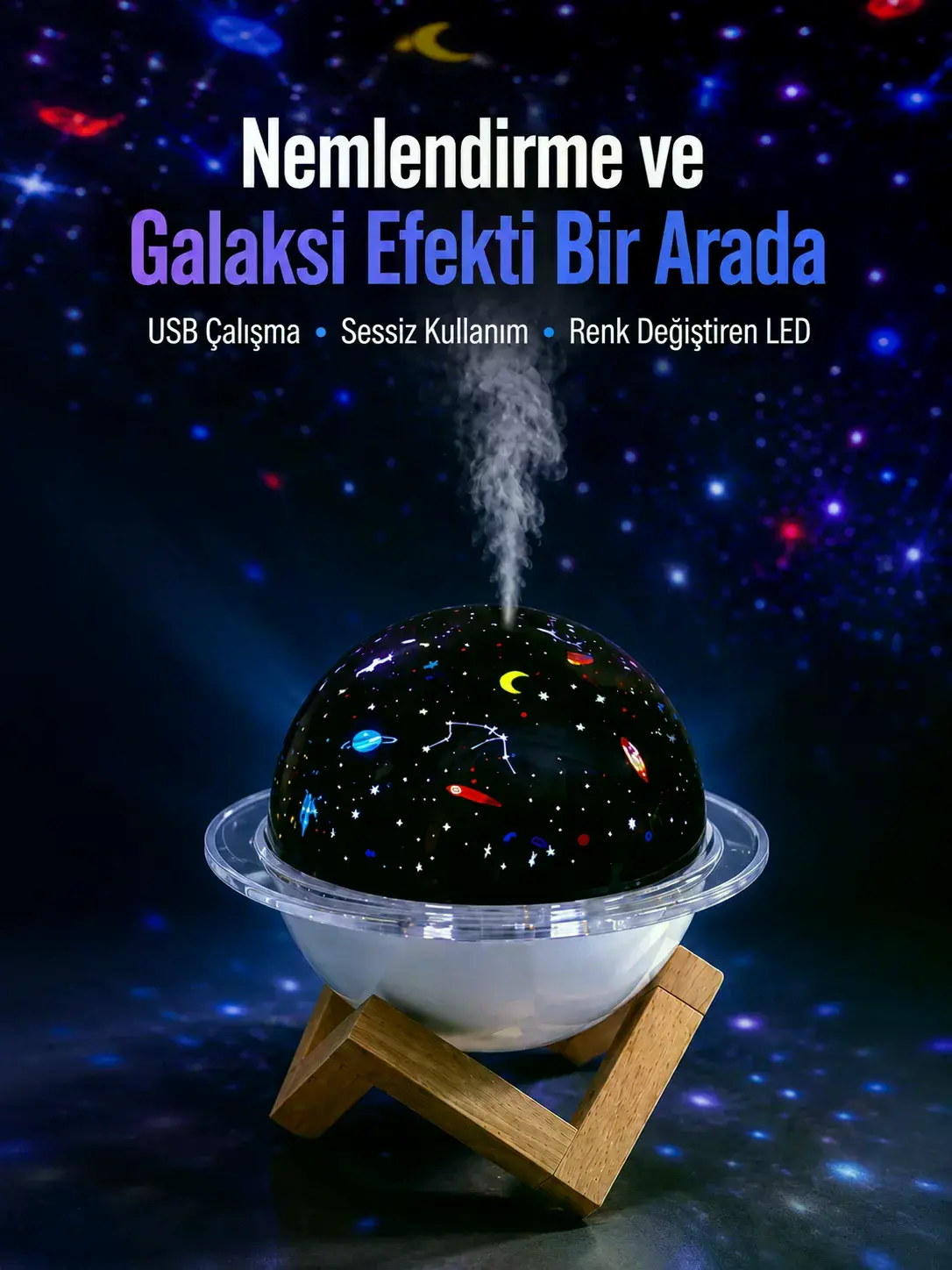 USB bağlantılı projektör ışıklı taşınabilir Mini hava nemlendirici ve aroma difüzörü
