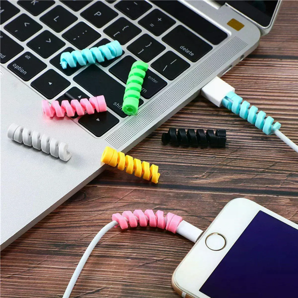 4'lü Apple, Android Şarj Kablosu Koruyucu Silikon Spiral Yay Aparat