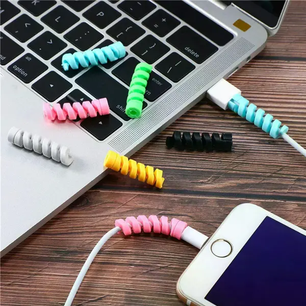 4'lü Apple, Android Şarj Kablosu Koruyucu Silikon Spiral Yay Aparat