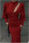 Kadın Trend Model Simli Kumaş Degaje Yaka Dekolteli Maxi Abiye Elbise-2