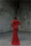 Kadın Trend Model Simli Kumaş Degaje Yaka Dekolteli Maxi Abiye Elbise-4