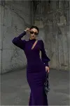 Kadın Trend Model Simli Kumaş Degaje Yaka Dekolteli Maxi Abiye Elbise-6