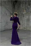 Kadın Trend Model Simli Kumaş Degaje Yaka Dekolteli Maxi Abiye Elbise-8