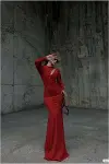 Kadın Trend Model Simli Kumaş Degaje Yaka Dekolteli Maxi Abiye Elbise-1
