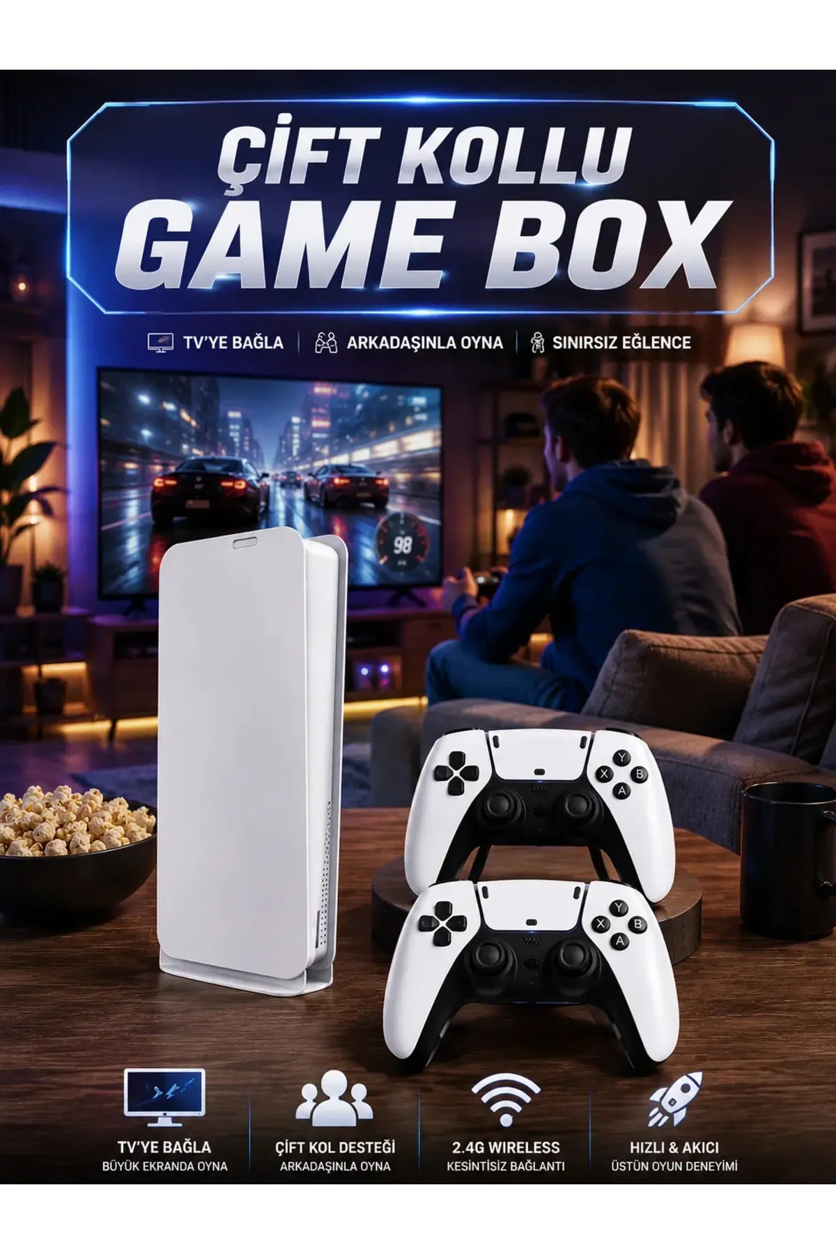 3D Çift Oyun Kollu 4K HD Ekran Nostaljik 20.000 Oyunlu Beyaz Game Box