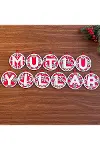 11 Harfli Kırmızı Beyaz İpli MUTLU YILLAR Yazılı Ahşap Yılbaşı Ağaç Süsü-1