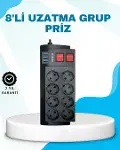 Isıya Dayanıklı Termal Akım Korumalı 8'li Priz ve 3 USB Girişli Uzatma Kablosu-1