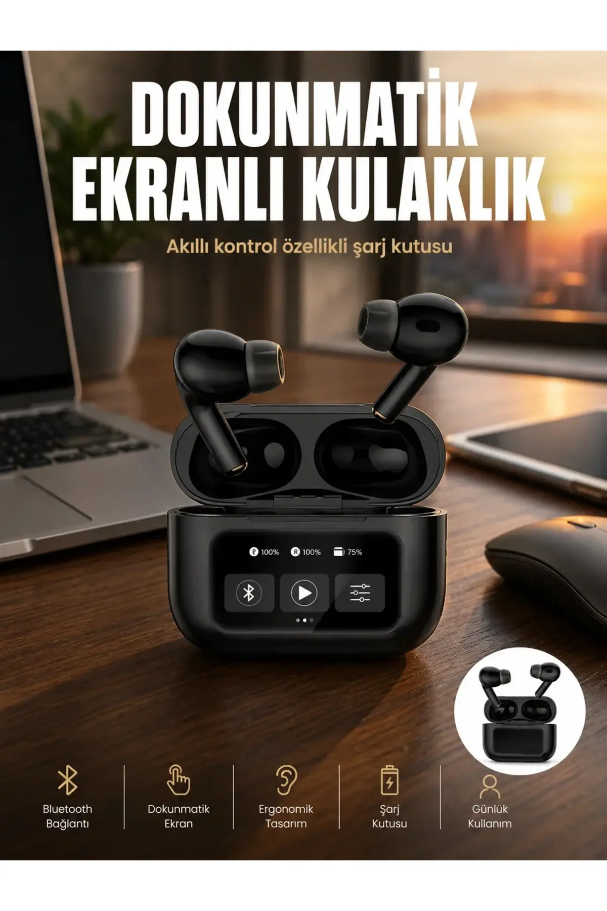 Yeni Nesil Pro Ekranlı Bluetooth Kulaklık 5.0 Bluetooth Yeni Nesil
