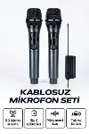 Profesyonel Çiftli Kablosuz Mikrofon Seti Karaoke Şarj Edilebilir 50 Metre-1