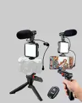 Profesyonel Vlog Çekim Kiti LED Işıklı Tripod krofonlu Telefon Seti-4