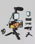 Profesyonel Vlog Çekim Kiti LED Işıklı Tripod krofonlu Telefon Seti-5