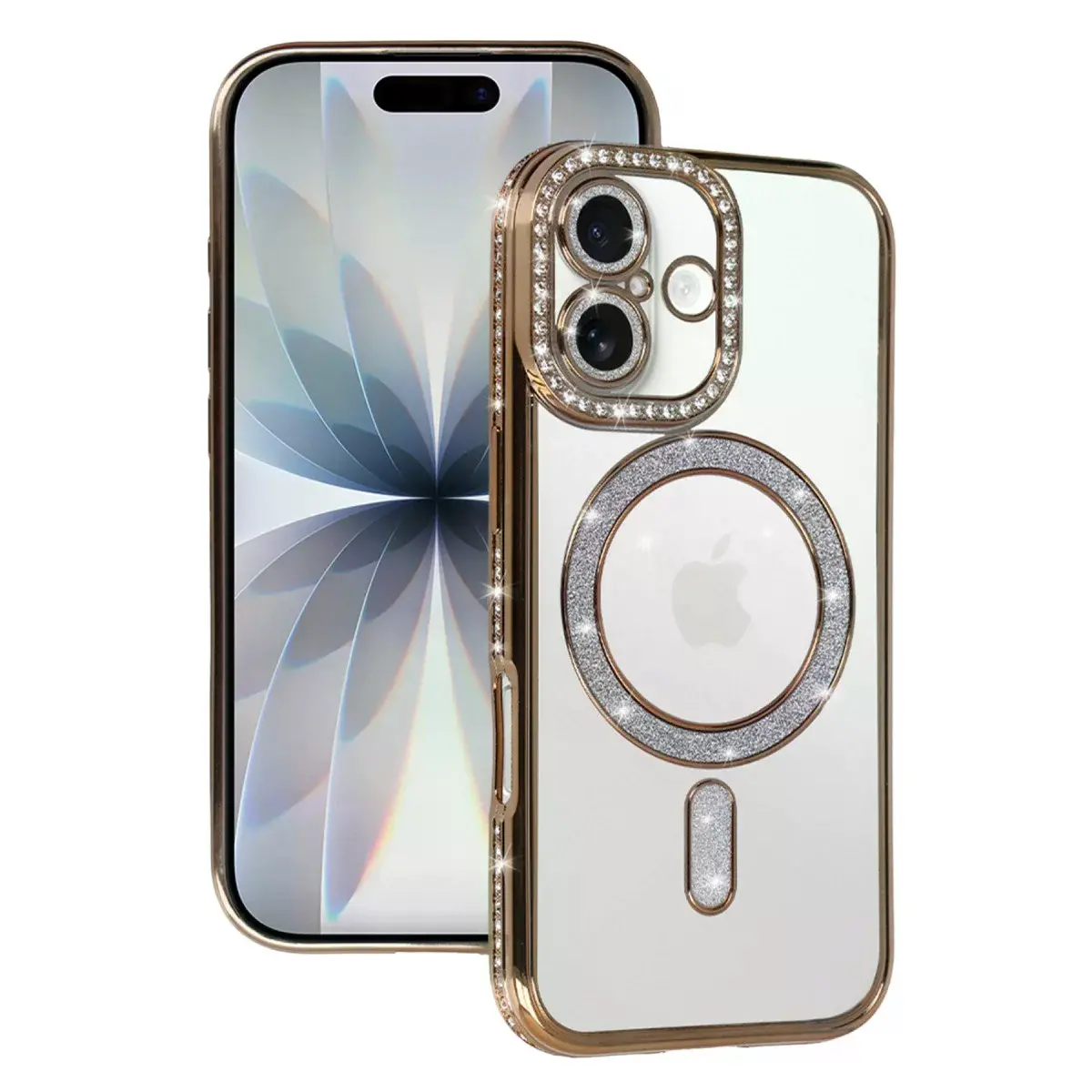 Apple İphone 17 Joke Simli Magneticsafe Kılıf - Gold