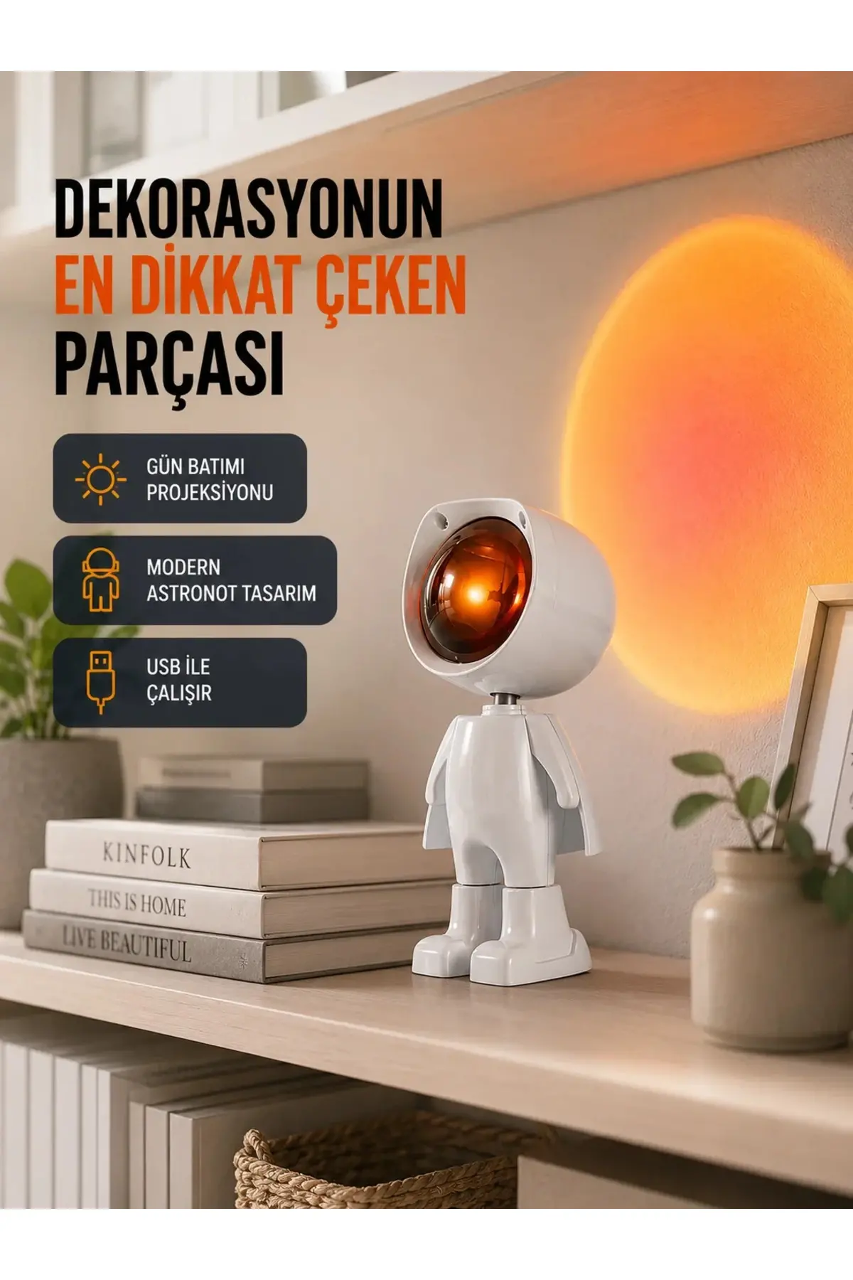 Gün Batımı Efekti Sunan Astronot LED Masa Lambası Yeni Nesil