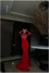 Kadın Şık Detay Tül Kumaş Dik Yaka Balık Kesim Abiye Elbise-5