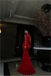 Kadın Şık Detay Tül Kumaş Dik Yaka Balık Kesim Abiye Elbise-7