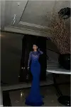 Kadın Şık Detay Tül Kumaş Dik Yaka Balık Kesim Abiye Elbise-11