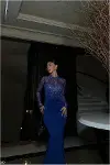 Kadın Şık Detay Tül Kumaş Dik Yaka Balık Kesim Abiye Elbise-14