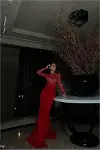 Kadın Şık Detay Tül Kumaş Dik Yaka Balık Kesim Abiye Elbise-1