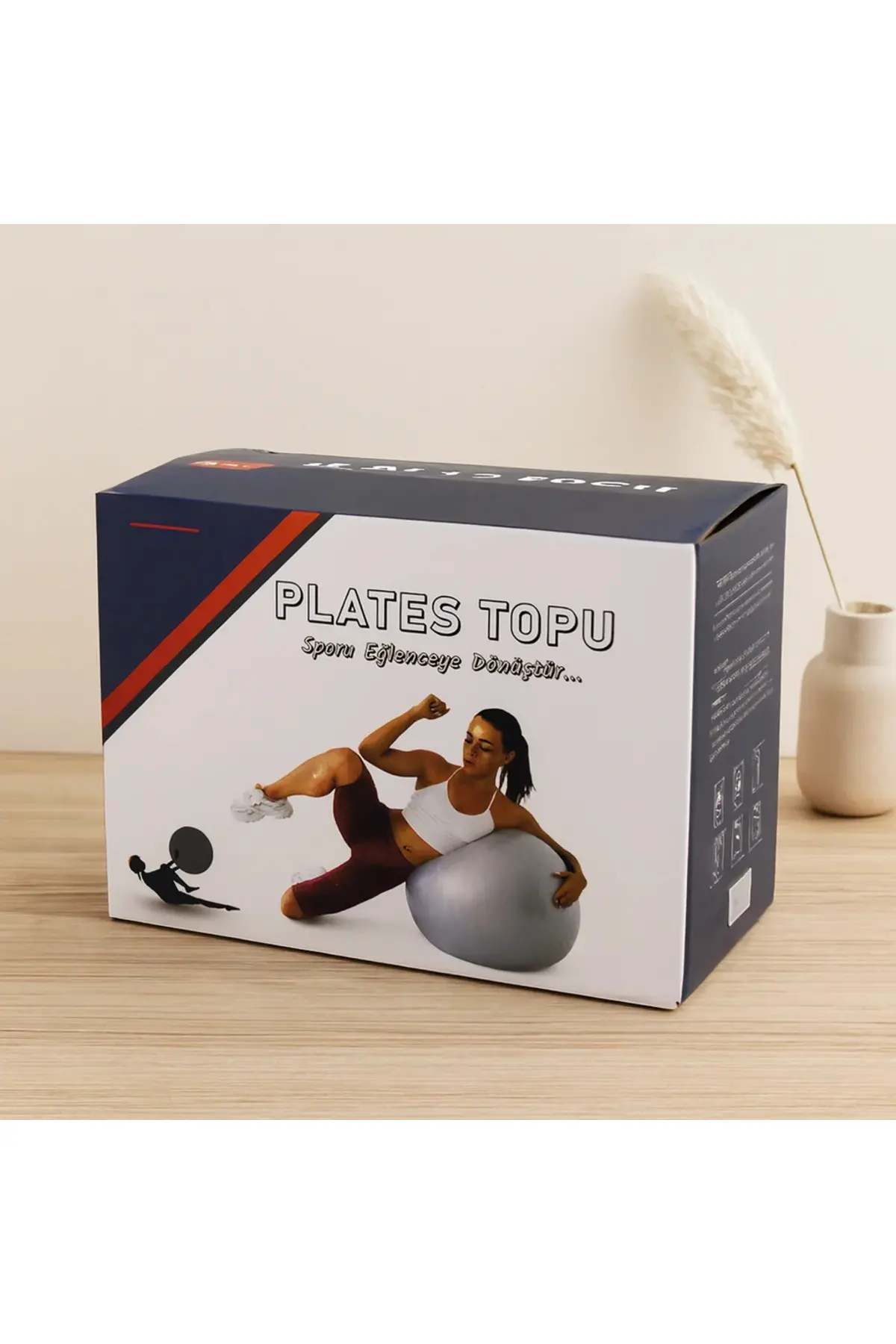 Pilates Topu 60 cm - Renkli Çizgili Plastik
