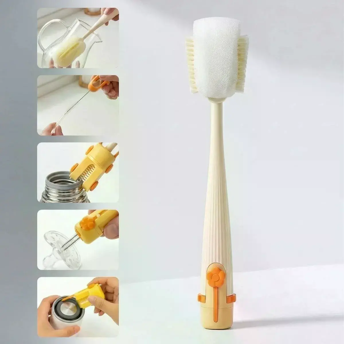 5’i 1 Arada Çok Amaçlı Şişe Tezleme Fırçası – Sürahi, Kavanoz, Pipet, Kapak, Emzik ve Biberon Tezlik