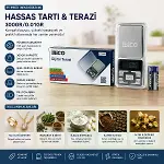 MİNİ=6X12CM Hassas Tartı - Terazi 300GR/0.01GR Şeffaf Pls.kapaklı - Pilli= 2PCS İnce-3