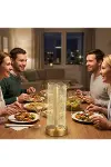 Dalgalı Silindirik Kristal Çizgili Model LED Masa Lambası – Gold Tabanlı, Dokunmatik, 3 Renk Işık Mo-3