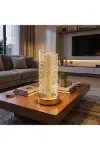 Dalgalı Silindirik Kristal Çizgili Model LED Masa Lambası – Gold Tabanlı, Dokunmatik, 3 Renk Işık Mo-4