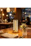 Dalgalı Silindirik Kristal Çizgili Model LED Masa Lambası – Gold Tabanlı, Dokunmatik, 3 Renk Işık Mo-1