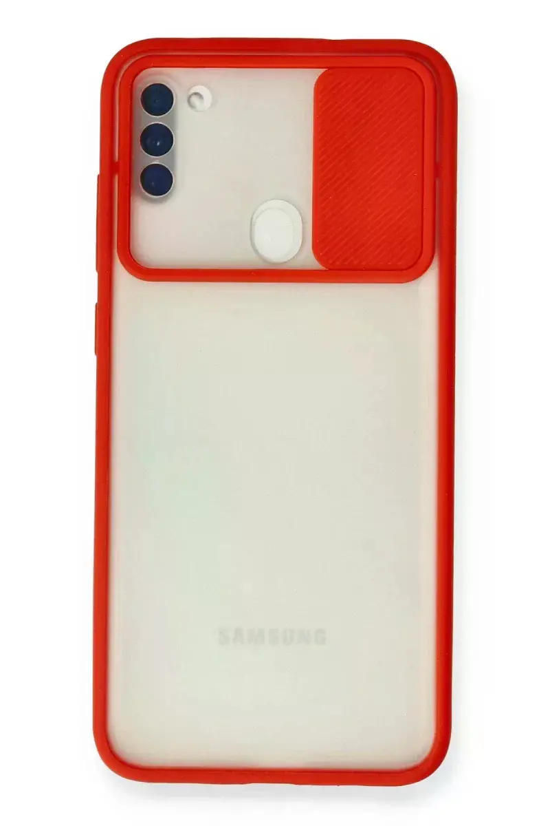Samsung Galaxy A11 Kılıf Palm Buzlu Kamera Sürgülü Silikon - Kırmızı