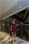 Kadın Günlük Esnek Krep Kumaş V Yaka Mini Abiye Elbise-2