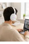 Beyaz Bluetooth 5.0 krofonlu Kablosuz Kulak Üstü Kulaklık RGB Işıklı Type-C Şarjlı-4