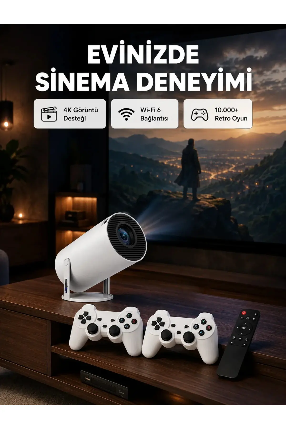 Bluetooth 5.0 ve Wi-Fi 6 Akıllı 4K Projeksiyon Yeni Nesil