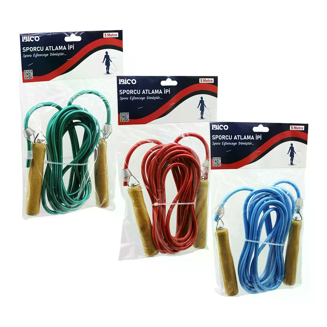 Ahşap Saplı Pvc Atlama İpi Renkli 5MT