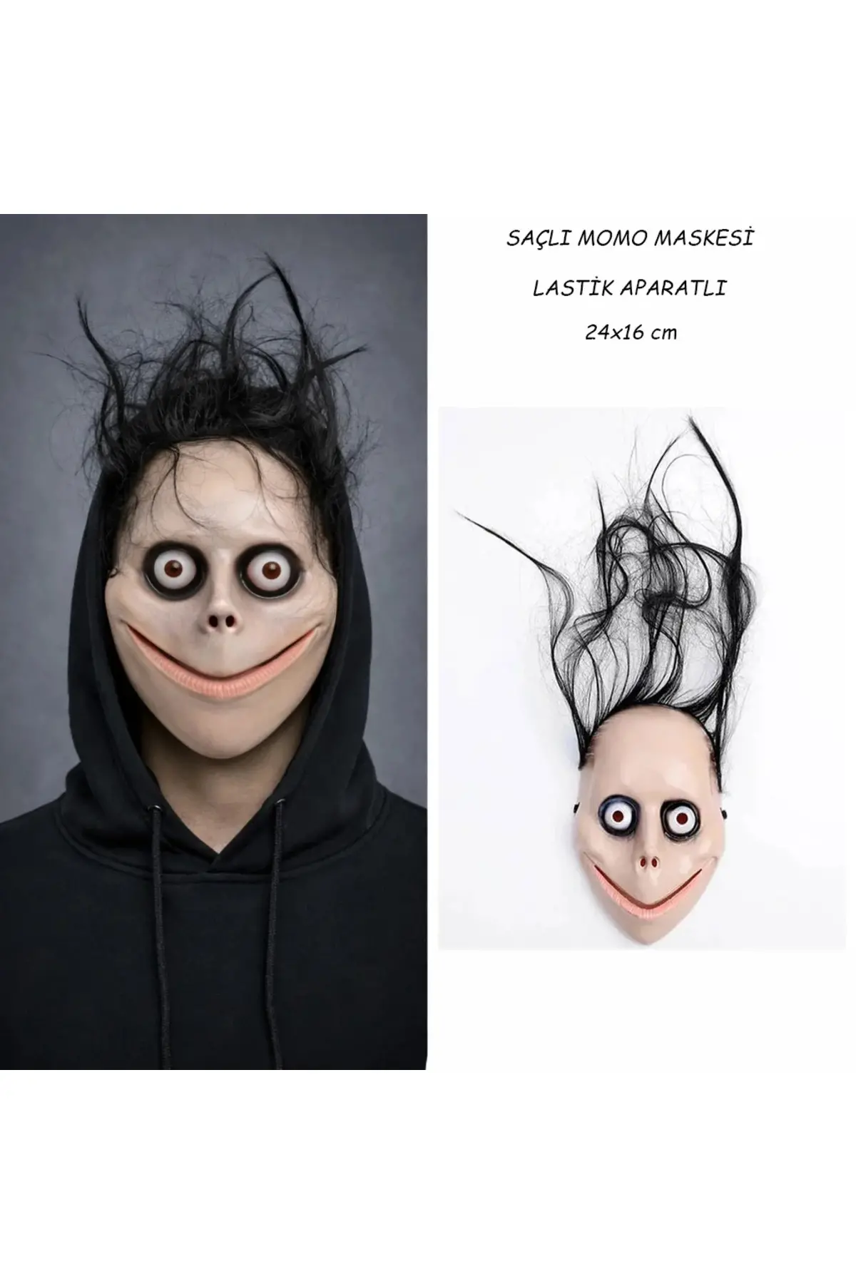 Saçlı Momo Korku Maskesi 24x16 Cm
