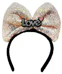 Led Işıklı 3 Farklı Fonksiyonda Yanan Gümüş Love Yazılı Toz Pembe Fiyonk Taç 20X17 cm-4
