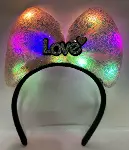 Led Işıklı 3 Farklı Fonksiyonda Yanan Gümüş Love Yazılı Toz Pembe Fiyonk Taç 20X17 cm-1