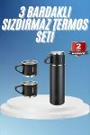 Termos Paslanmaz Çelik Termos Siyah Renk 3 Bardaklı Termos Seti-3