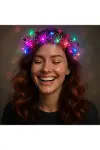 Kalp Püsküllü Gece Parıltısı 3 Modlu Led39li Işıklı Taç Fuşya Renk-1