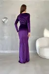 Kadın Kare Yaka Balık Kesim Uzun Kollu Abiye Elbise-5