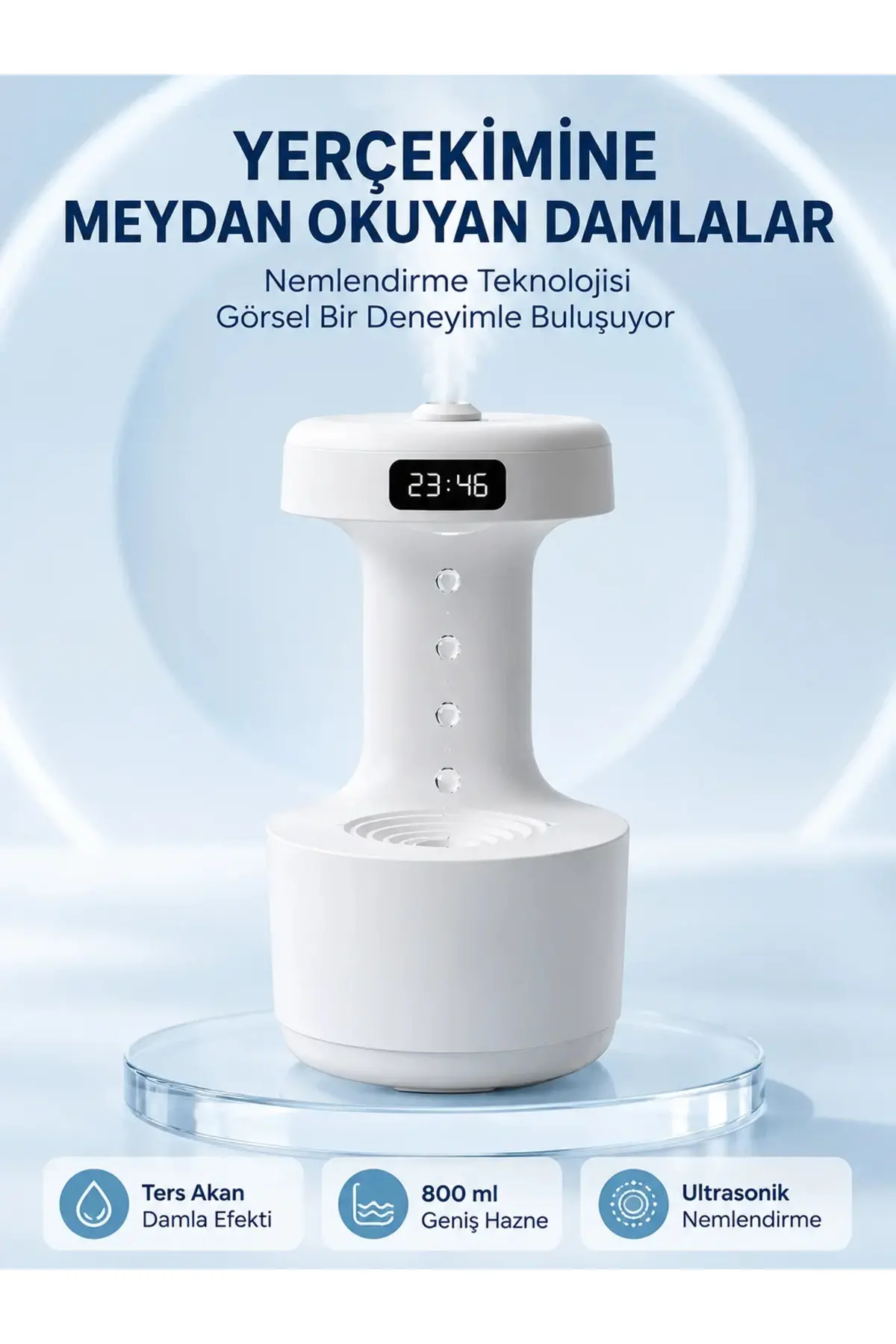 Dekoratif Hava Nemlendirici 800 ml Sessiz Aroma Difüzör Anti Yerçeki Su Efektli